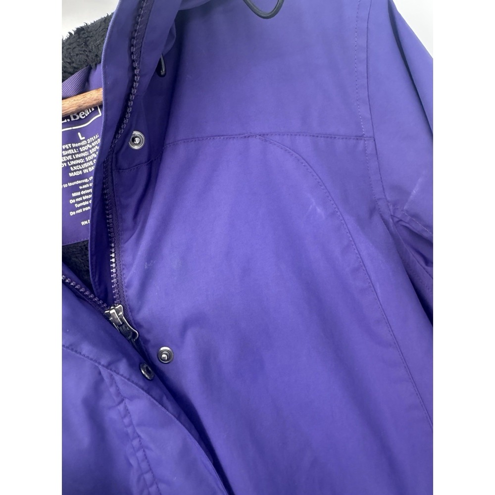LL Bean Winter Warmer Coat Purple Womens Fleece Lined Hooded Jacket Gorpcore L - Picture 4 of 14